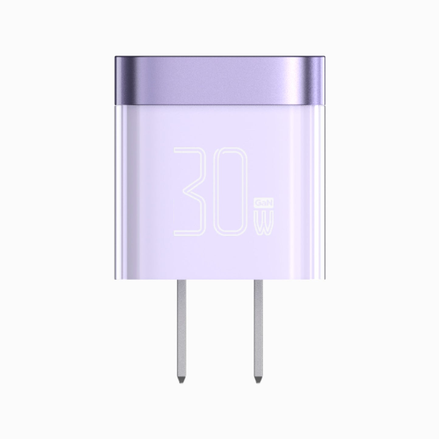 PISEN NOVA Lite 30W GaN mini wall charger in purple, front view with folding US plug prongs