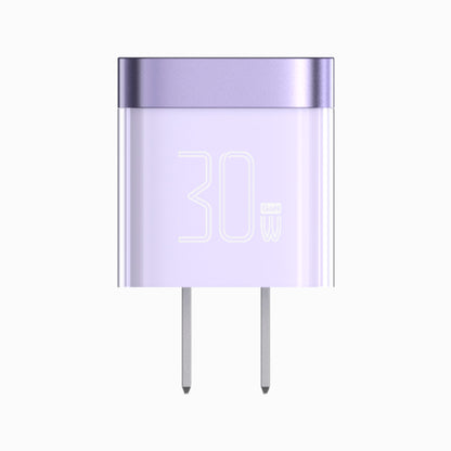 PISEN NOVA Lite 30W GaN mini wall charger in purple, front view with folding US plug prongs