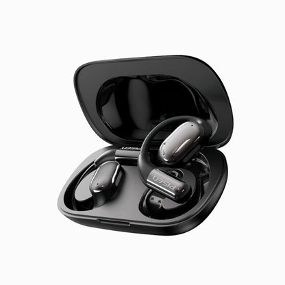 PISEN O1 open-ear OWS wireless sport earbuds in black, shown in the open charging case
