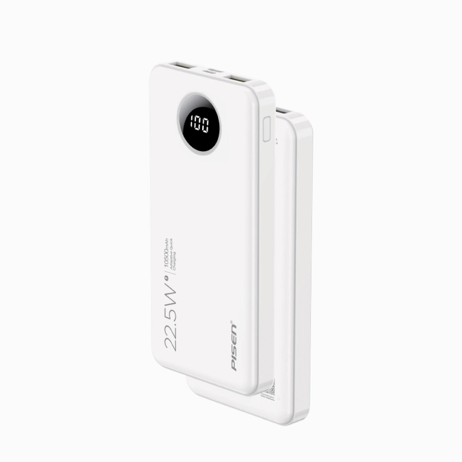 White PISEN Power Cube 22.5W 10500mAh power bank with digital display, front angle