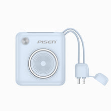 PISEN Power Depot 22.5W 10000mAh power bank in light blue, front view with built-in dual cables
