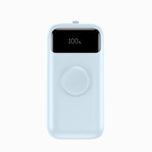 PISEN Power Flex 3-in-1 10000mAh power bank in light blue, front view showing 100 percent LED display