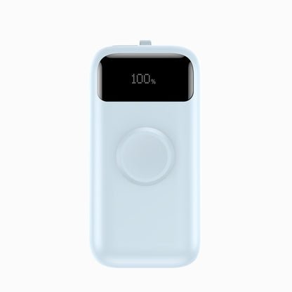 PISEN Power Flex 3-in-1 10000mAh power bank in light blue, front view showing 100 percent LED display