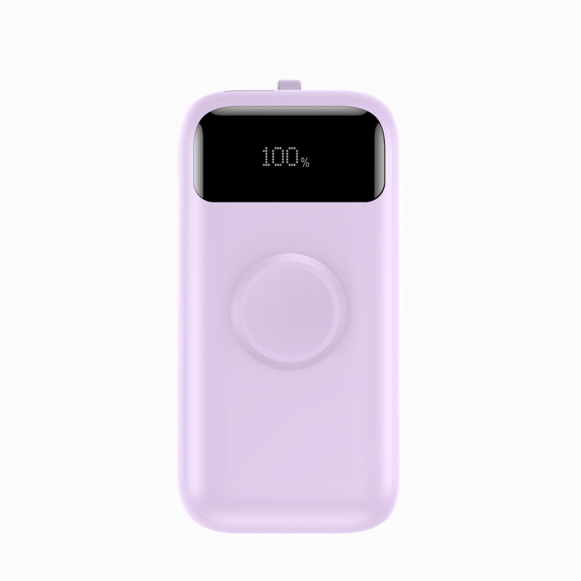 PISEN Power Flex 3-in-1 10000mAh power bank in lavender purple, front view with LED battery display