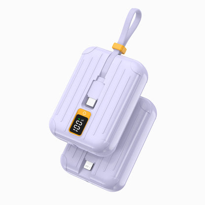 PISEN Power Tiny 22.5W 10000mAh power bank in lavender purple with dual built-in cables and lanyard strap