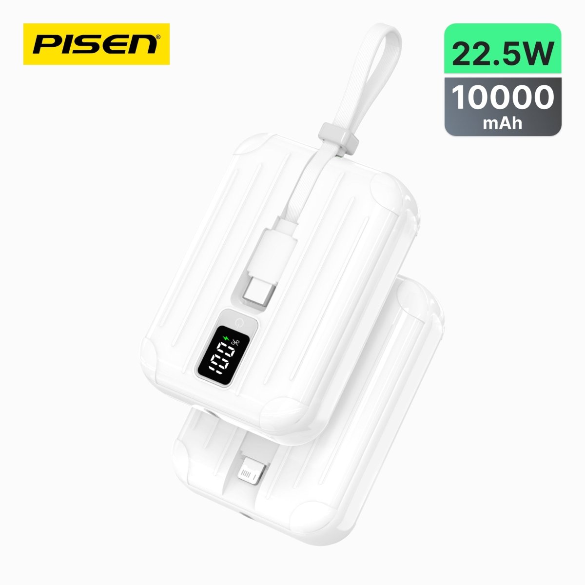 PISEN Power Tiny 22.5W Power Bank 10000mAh – Compact Charger with Dual Built-In Cables (TS-D326) - Pro iPhone Repair