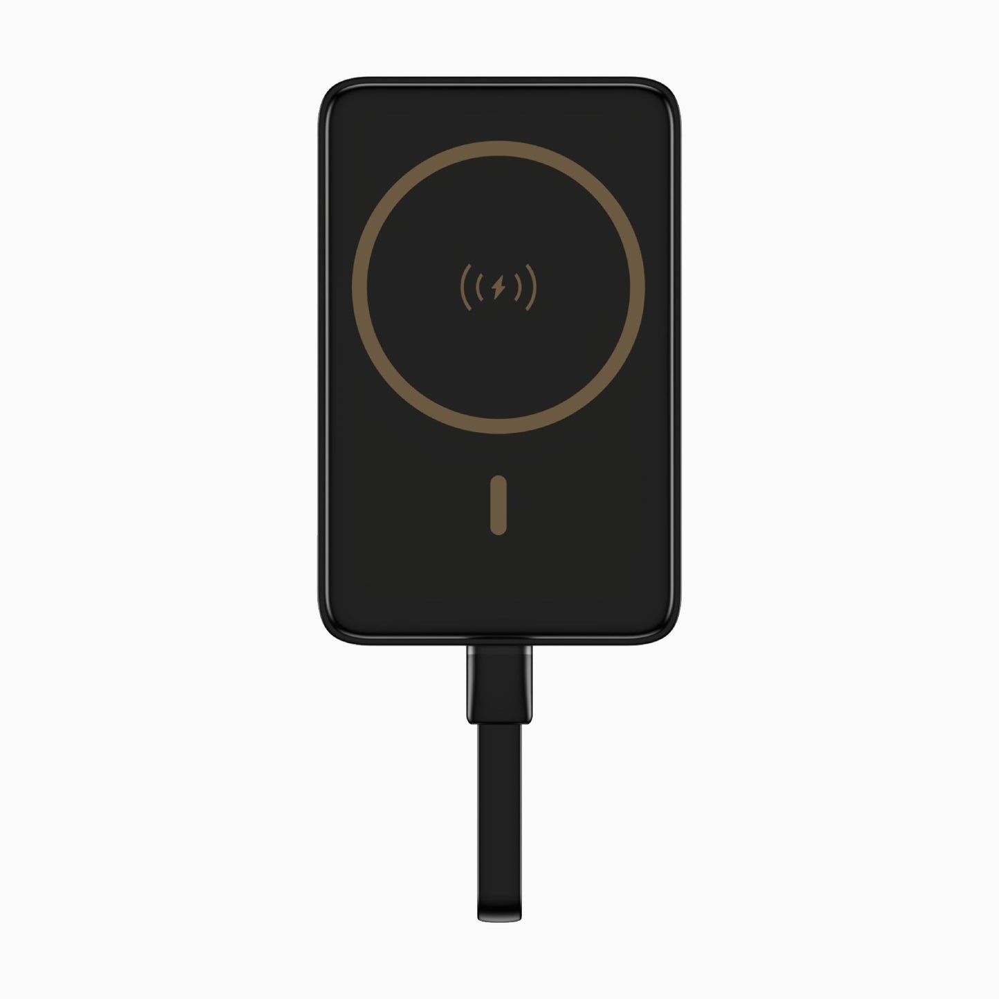 PISEN PowerMag 30W magnetic MagSafe power bank 10000mAh in black, front view with built-in USB-C cable
