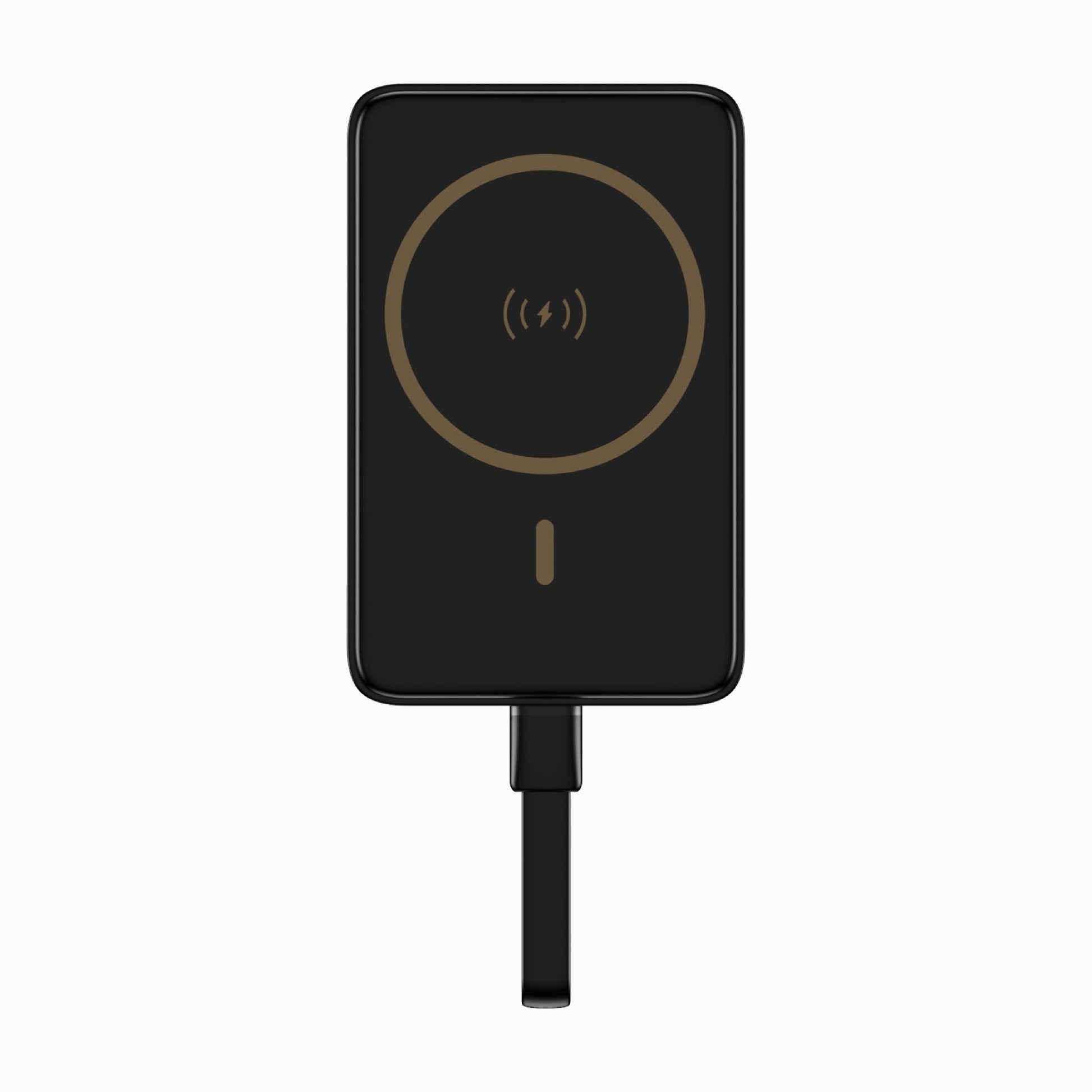 PISEN PowerMag 30W magnetic MagSafe power bank 10000mAh in black, front view with built-in USB-C cable