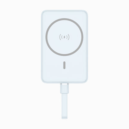 PISEN PowerMag 30W magnetic MagSafe power bank 10000mAh in light blue, front view with built-in cable