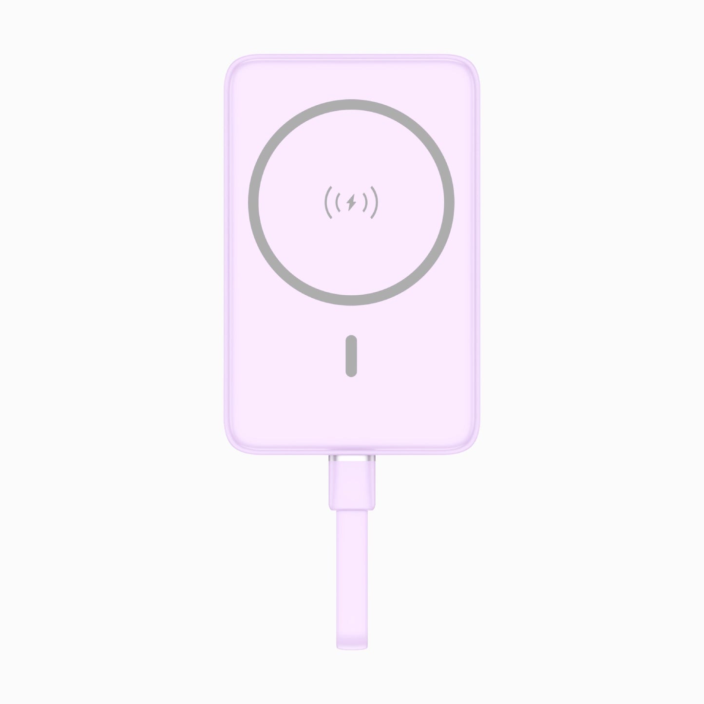 PISEN PowerMag 30W magnetic MagSafe power bank 10000mAh in pink, front view with built-in cable