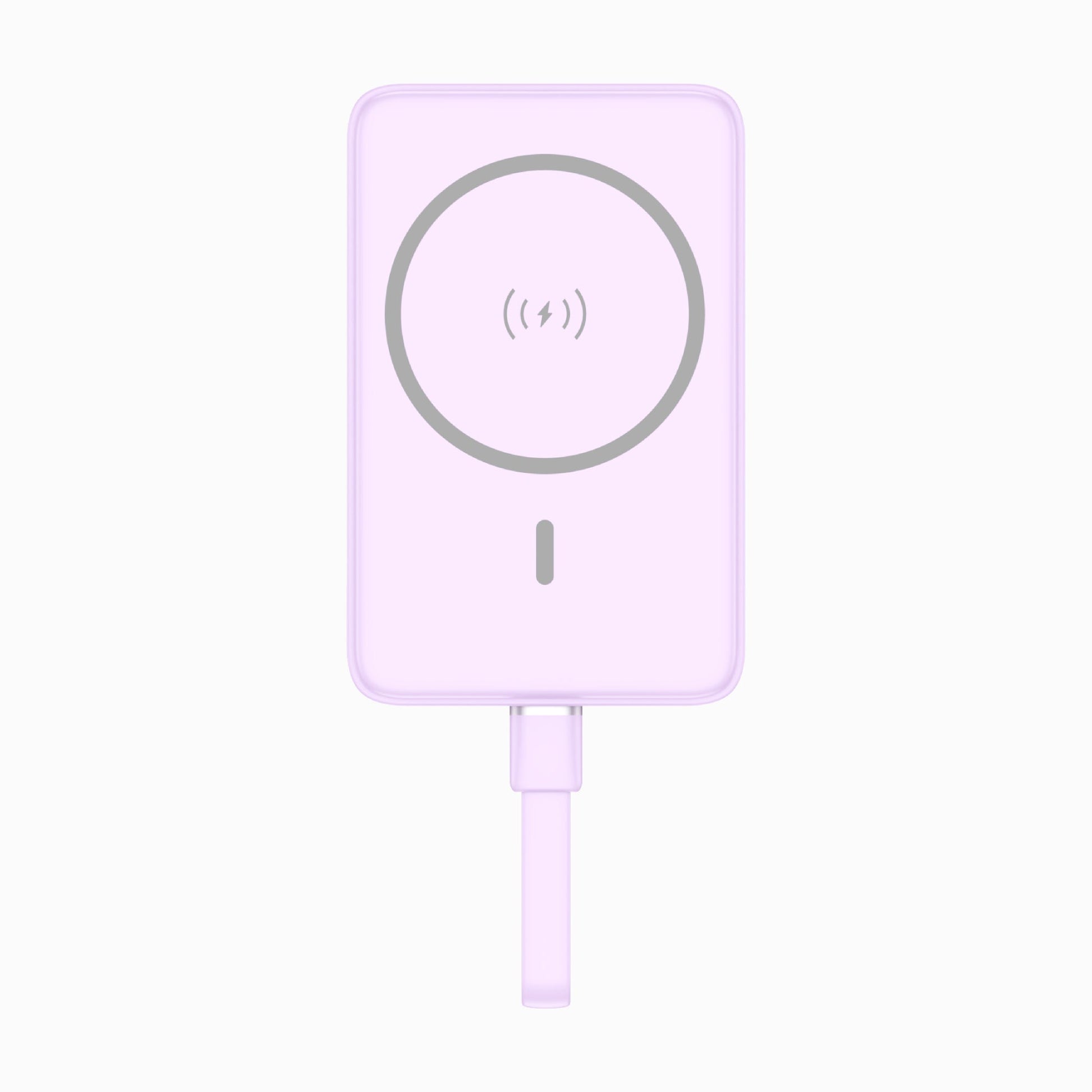 PISEN PowerMag 30W magnetic MagSafe power bank 10000mAh in pink, front view with built-in cable