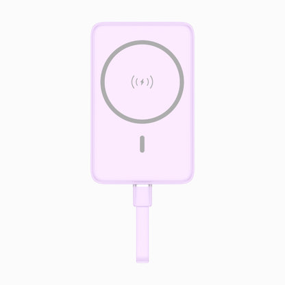 PISEN PowerMag 30W magnetic MagSafe power bank 10000mAh in pink, front view with built-in cable