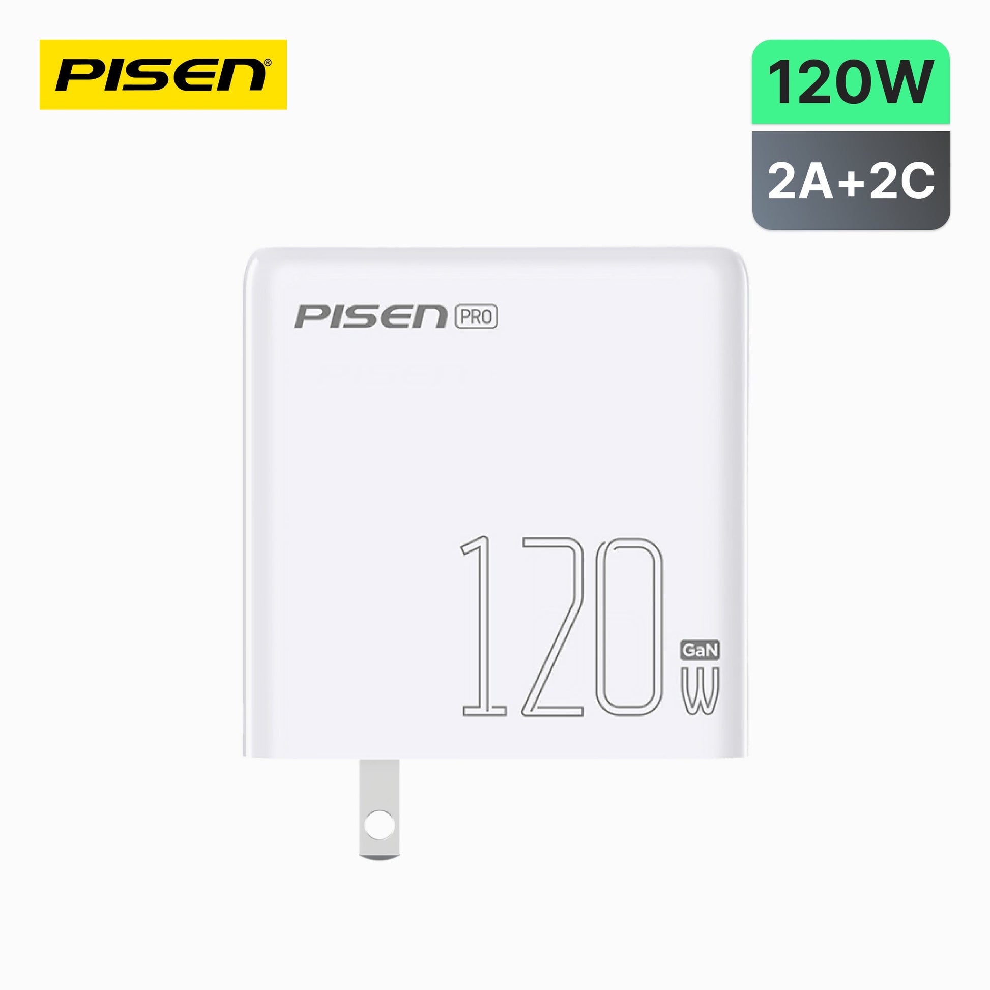 PISEN Pro 120W GaN 4-port desktop charging station in white with US plug, front view