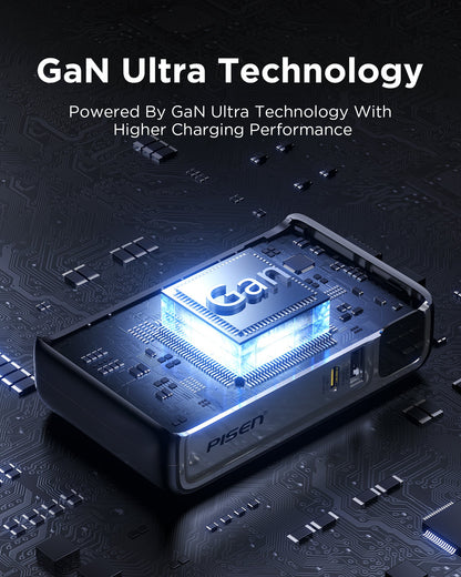 GaN Ultra technology graphic showing internal chip of PISEN PRO 87W power bank