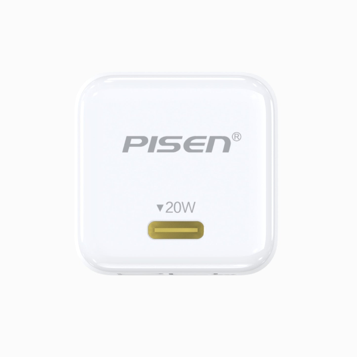 USB-C port face of the white PISEN QUICK 20W PD Pudding Charger TP-C36 with PISEN logo
