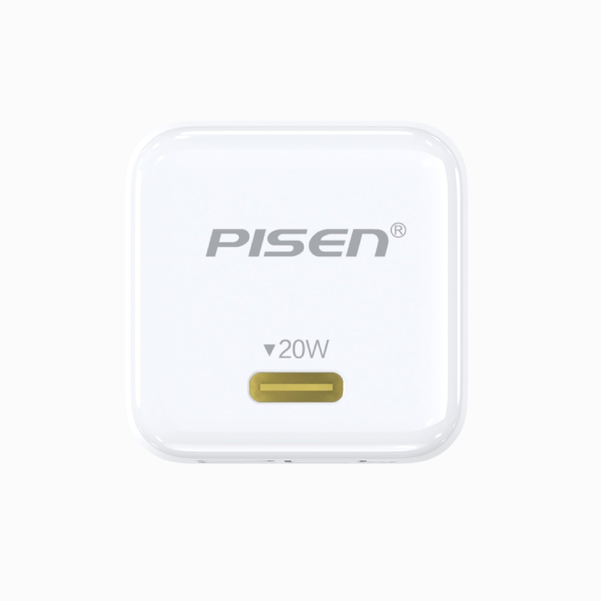 USB-C port face of the white PISEN QUICK 20W PD Pudding Charger TP-C36 with PISEN logo
