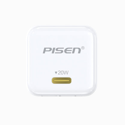 USB-C port face of the white PISEN QUICK 20W PD Pudding Charger TP-C36 with PISEN logo