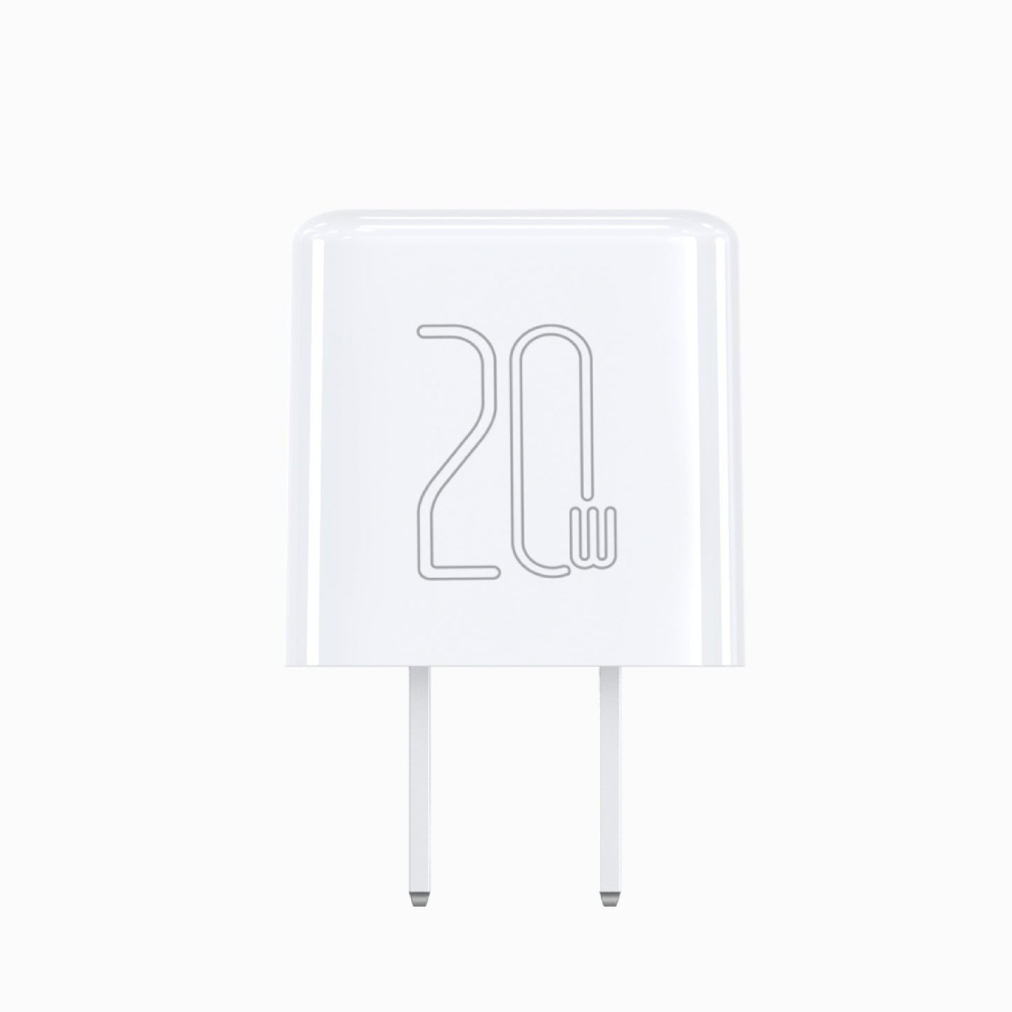 Front view of the white PISEN QUICK 20W PD Pudding Charger TP-C36 showing embossed 20W design and US plug pins
