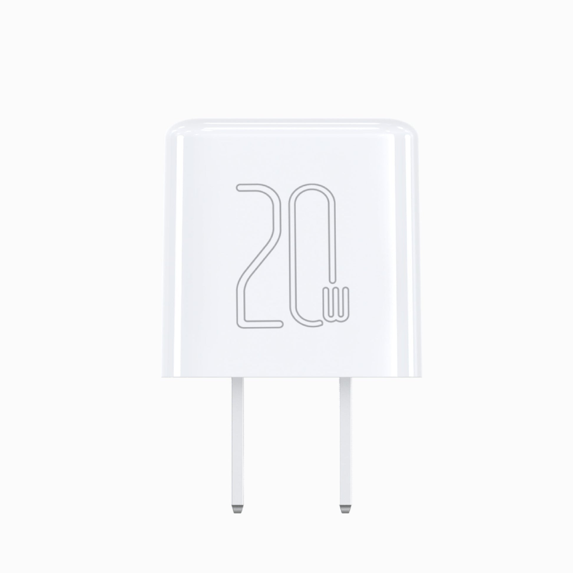 Front view of the white PISEN QUICK 20W PD Pudding Charger TP-C36 showing embossed 20W design and US plug pins
