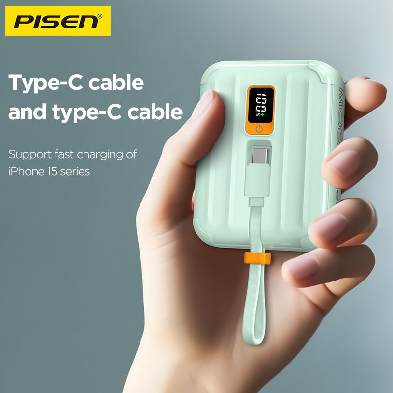PISEN QUICK 30W Mini Power Bank 10000mAh – Fast Charger with Display & Built-In Cables (TS-D364) - Pro iPhone Repair