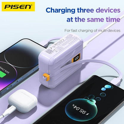 PISEN QUICK 30W Mini Power Bank 10000mAh – Fast Charger with Display & Built-In Cables (TS-D364) - Pro iPhone Repair