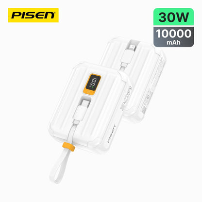 PISEN QUICK 30W Mini Power Bank 10000mAh – Fast Charger with Display & Built-In Cables (TS-D364) - Pro iPhone Repair