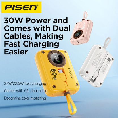 PISEN QUICK 30W Mini Power Bank with Dual Built-In Cables – Compact Fast Charger (TS-D373) - Pro iPhone Repair