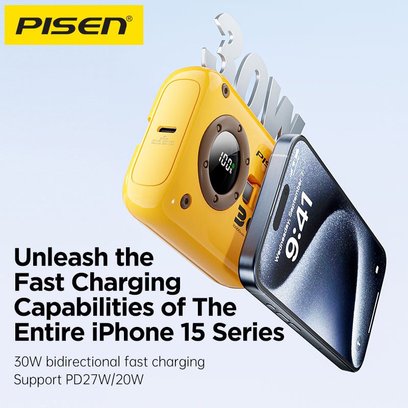PISEN QUICK 30W Mini Power Bank with Dual Built-In Cables – Compact Fast Charger (TS-D373) - Pro iPhone Repair