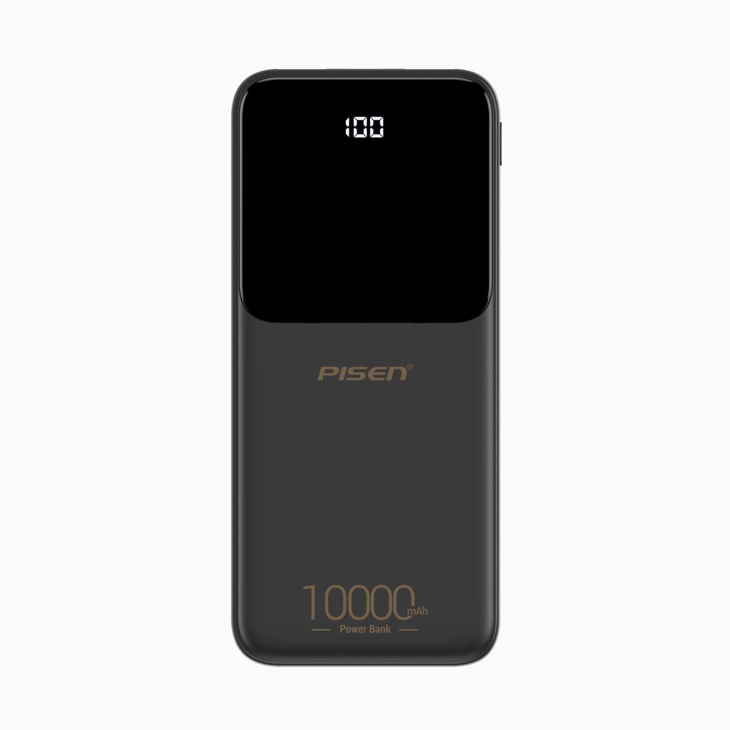 PISEN Semi-Mirror 10W 10000mAh power bank in black, front view with digital battery display
