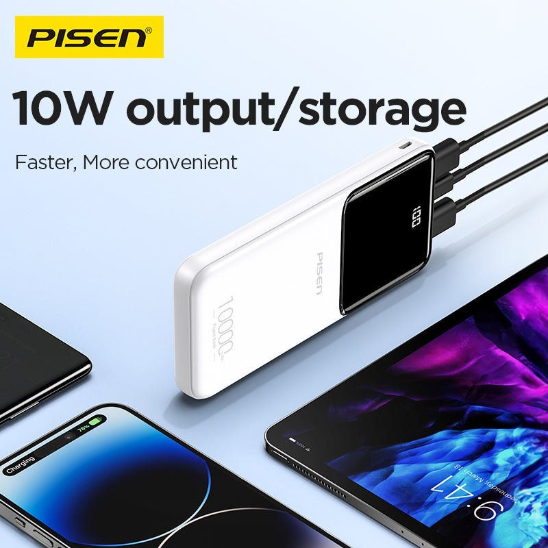 PISEN Semi-Mirror 10W Power Bank 10000mAh – Slim Portable Charger (TP-D053) - Pro iPhone Repair
