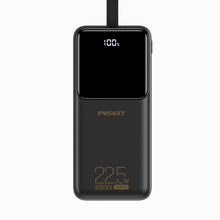 PISEN Semi-Mirror 22.5W 30000mAh power bank in black with carry strap, front view with LED battery display