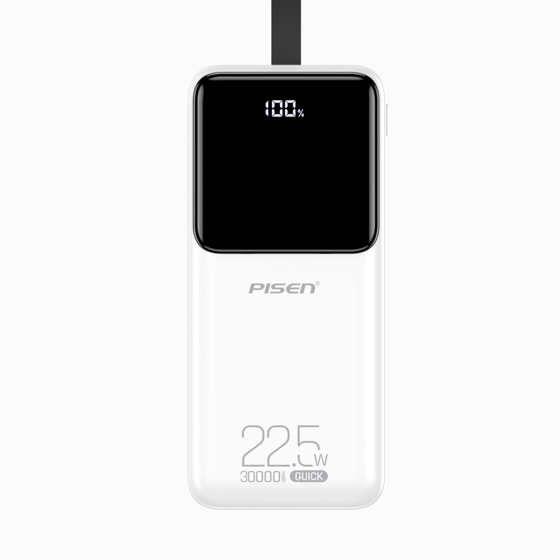 White PISEN Semi-Mirror 22.5W 30000mAh high-capacity power bank, front product view
