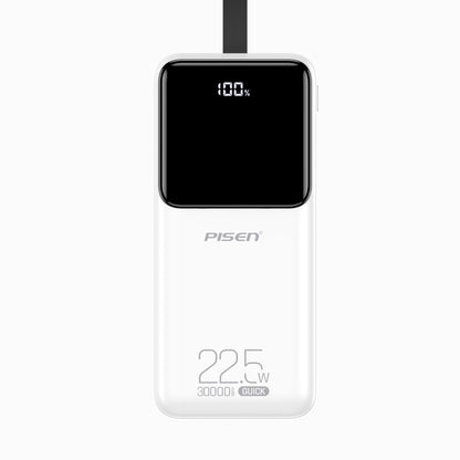 White PISEN Semi-Mirror 22.5W 30000mAh high-capacity power bank, front product view