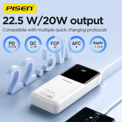 PISEN Semi-Mirror 22.5W Power Bank 20000mAh – High-Capacity Fast Portable Charger (TP-D039) - Pro iPhone Repair