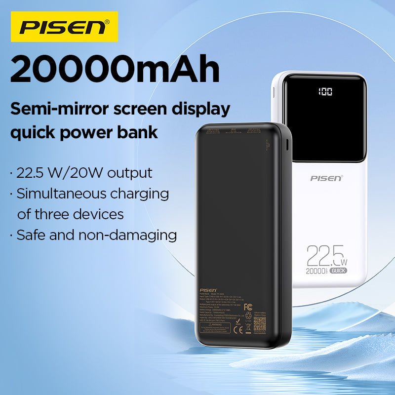 PISEN Semi-Mirror 22.5W Power Bank 20000mAh – High-Capacity Fast Portable Charger (TP-D039) - Pro iPhone Repair
