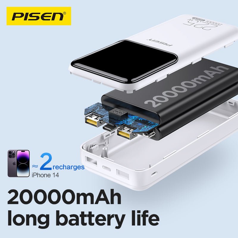 PISEN Semi-Mirror 22.5W Power Bank 20000mAh – High-Capacity Fast Portable Charger (TP-D039) - Pro iPhone Repair