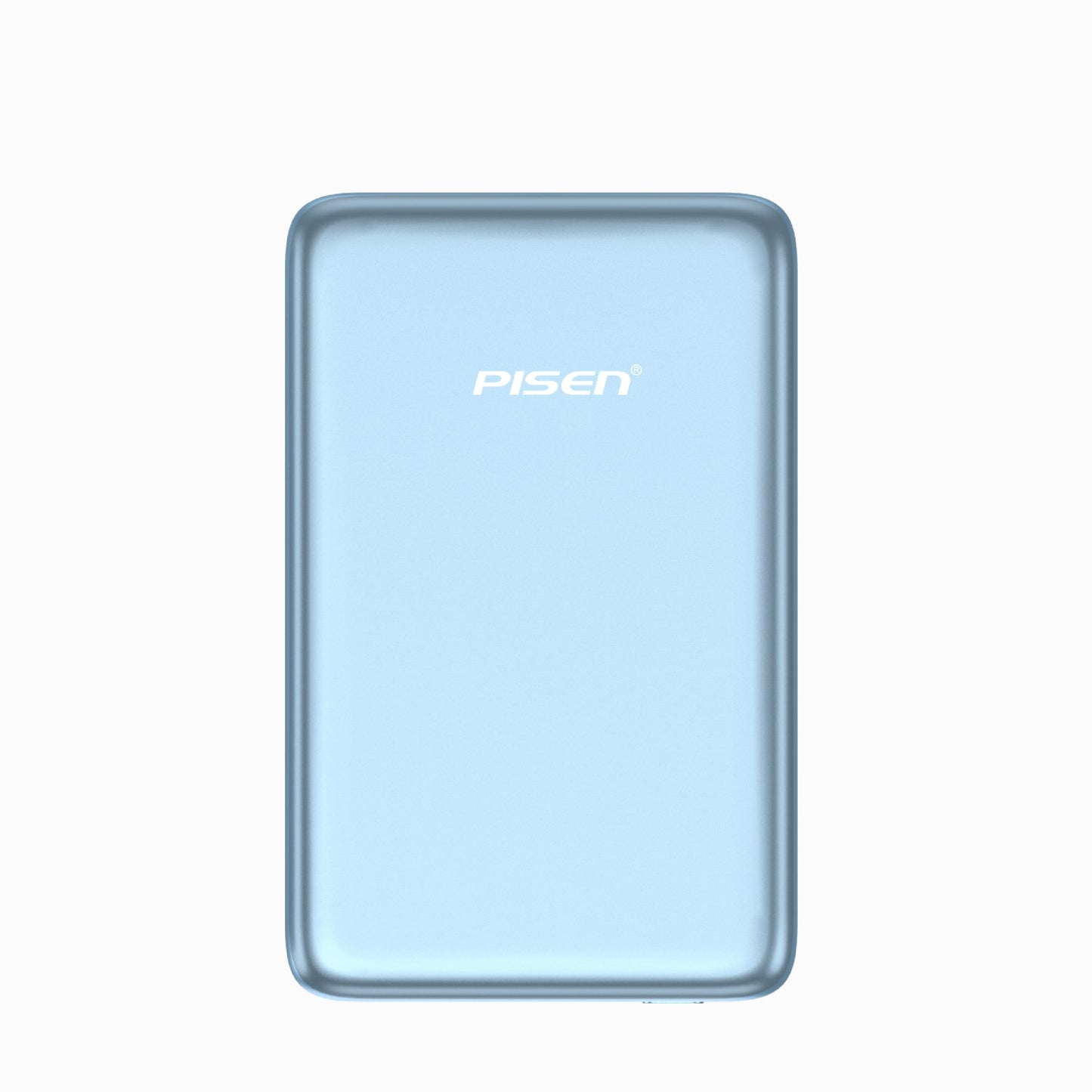 PISEN SleekVolt 20W wireless 5000mAh MagSafe power bank in light blue, front view