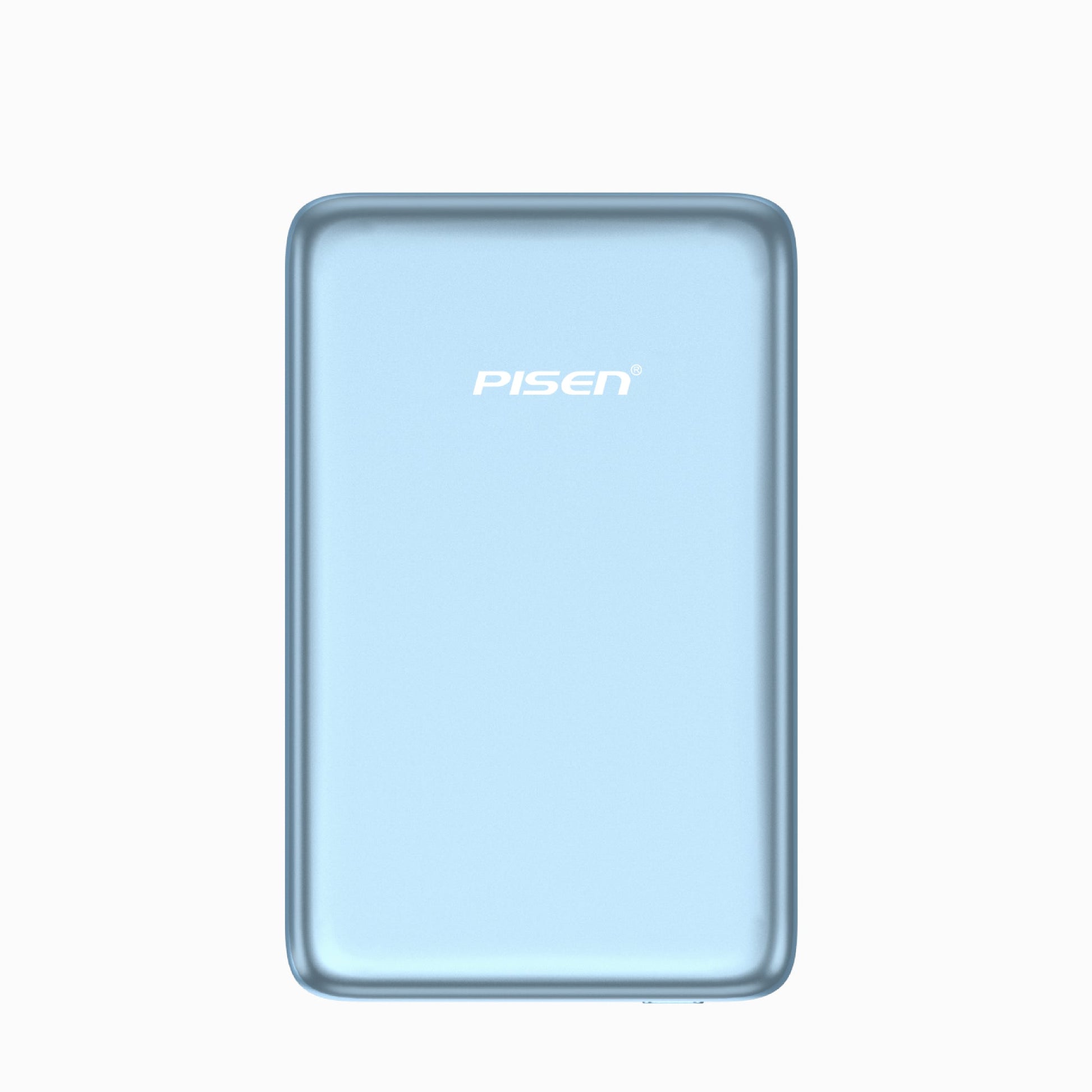 PISEN SleekVolt 20W wireless 5000mAh MagSafe power bank in light blue, front view