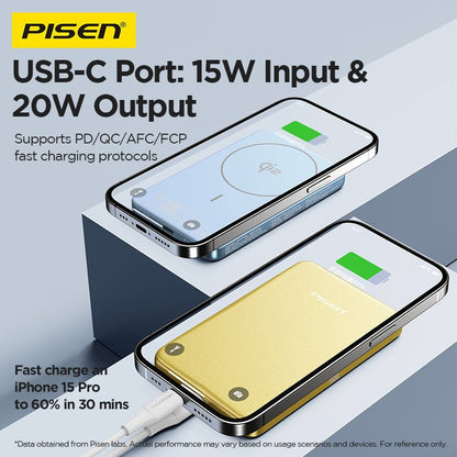 PISEN SleekVolt 20W Wireless Power Bank 5000mAh – Slim MagSafe Portable Charger (TP-D147) - Pro iPhone Repair