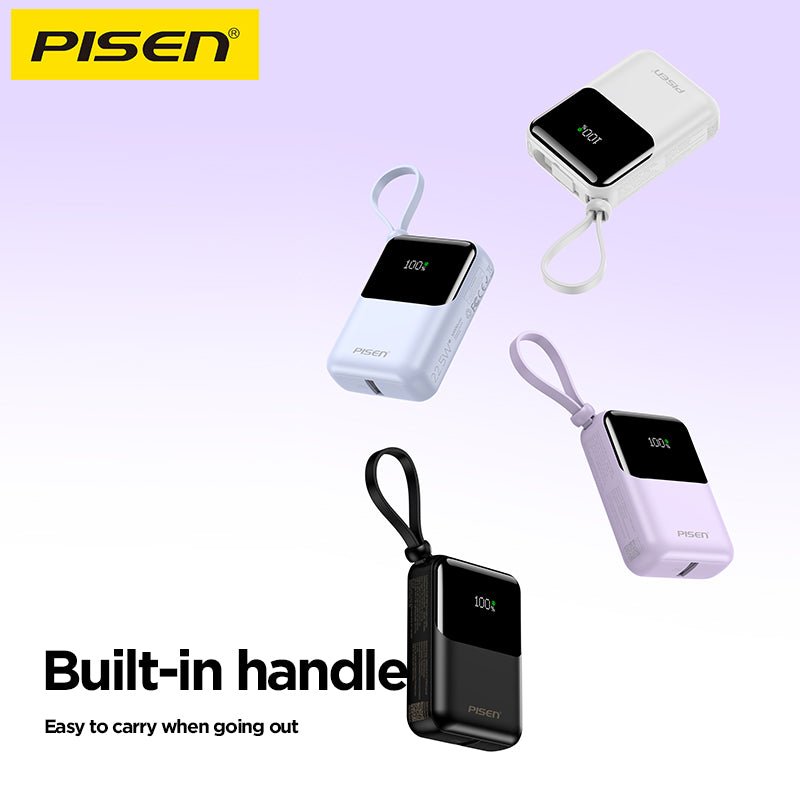 PISEN Sunny Power 22.5W Mini Power Bank 10000mAh – Compact Charger with Two Built-In Cables (TP-D096) - Pro iPhone Repair