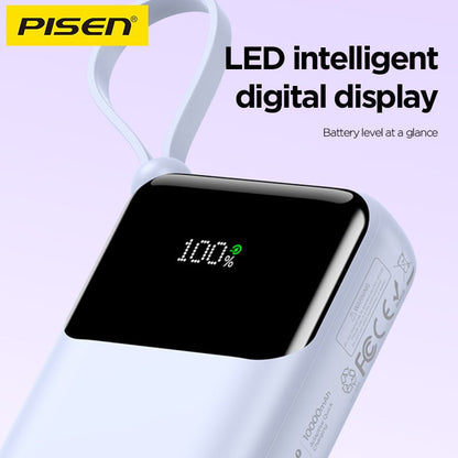 PISEN Sunny Power 22.5W Mini Power Bank 10000mAh – Compact Charger with Two Built-In Cables (TP-D096) - Pro iPhone Repair