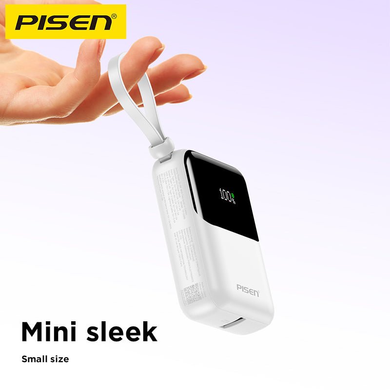PISEN Sunny Power 22.5W Mini Power Bank 10000mAh – Compact Charger with Two Built-In Cables (TP-D096) - Pro iPhone Repair