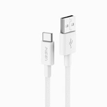 PISEN Vivid Series braided USB-A to USB-C charging cable 1m, white colorway with connector close-up
