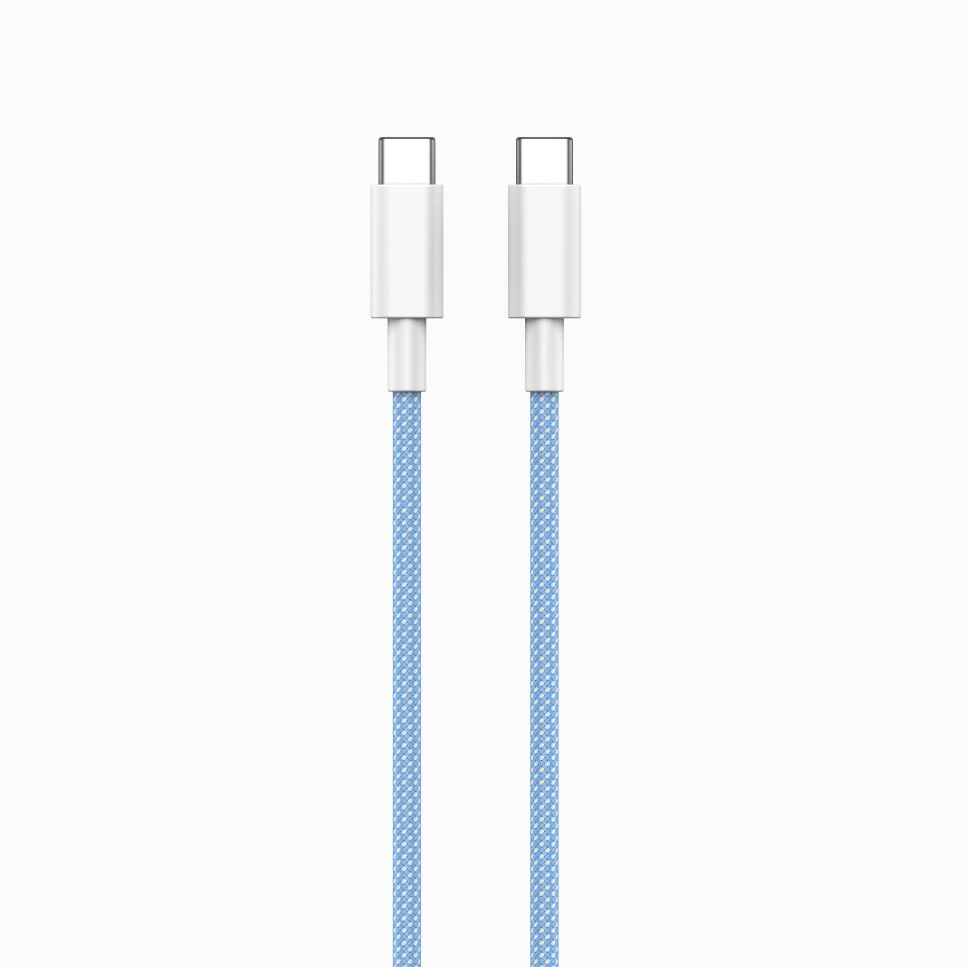PISEN Vivid Series 100W USB-C to USB-C braided cable 1m, blue colorway with dual connector close-up