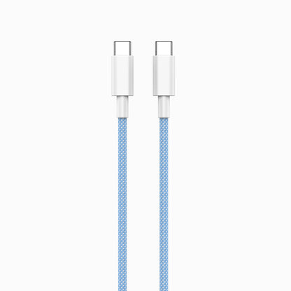 PISEN Vivid Series 100W USB-C to USB-C braided cable 1m, blue colorway with dual connector close-up