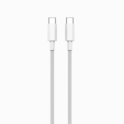 PISEN Vivid Series 100W USB-C to USB-C braided cable 1m, white colorway with dual connector close-up