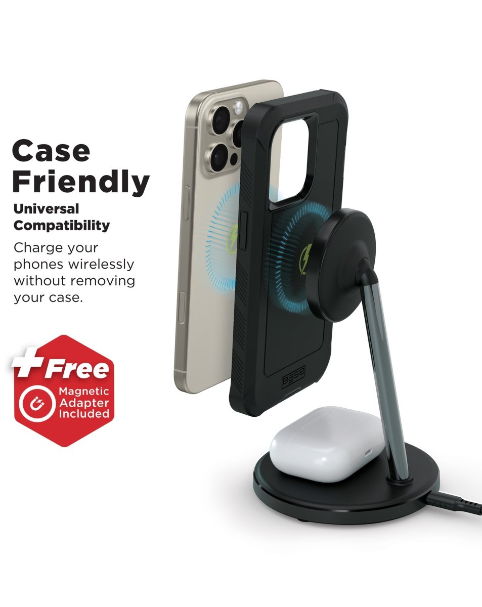 PowerPeak 2-in-1 Wireless MagCharge Station — 15W MagSafe Charging Stand for iPhone & AirPods Wireless Charger - Pro iPhone Repair