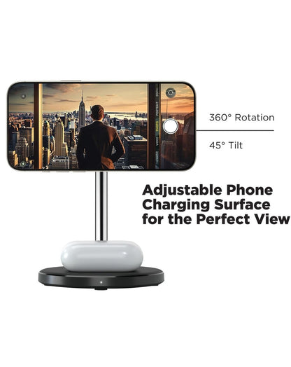 PowerPeak 2-in-1 Wireless MagCharge Station — 15W MagSafe Charging Stand for iPhone & AirPods Wireless Charger - Pro iPhone Repair