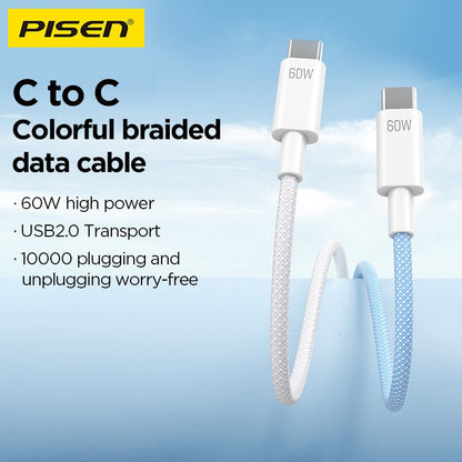 PRO USB-C to USB-C Braided Cable (60W) PISEN Fast-Charging & Sync Cable (CC11) - Pro iPhone Repair