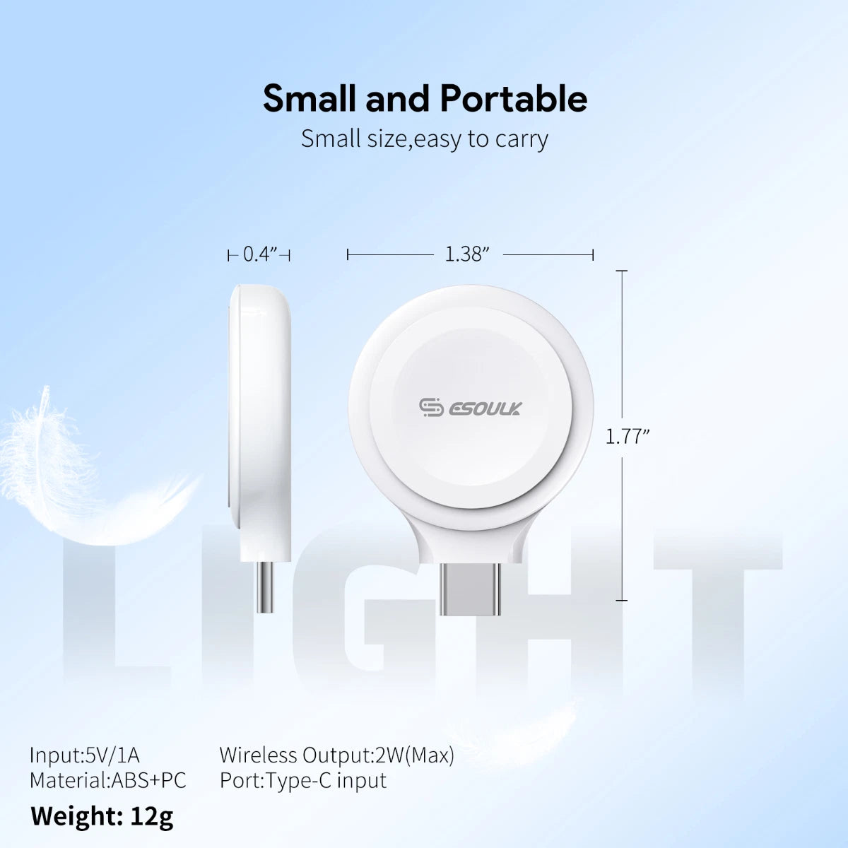 Esoulk Convenient Magnetic Wireless Charger for Smart Watch - WHITE